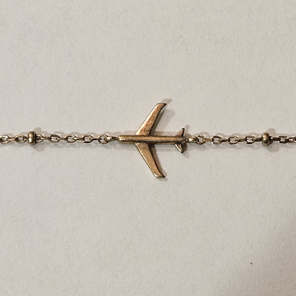 Vintage 80s Gold Plane Bracelet Travel Minimalist Casual Vacation Feminine - Picture 3 of 5